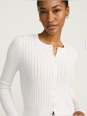Express Airy Soft Cable Knit Crew Neck Cardigan Sweater White Size Medium M